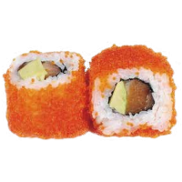 Roll de salmón y aguacate con tobiko