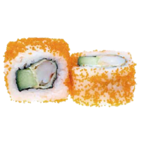 Roll de langostino y aguacate con tobiko